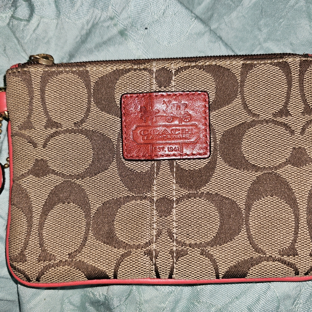 Coach Brown and Red Signature Wristlet